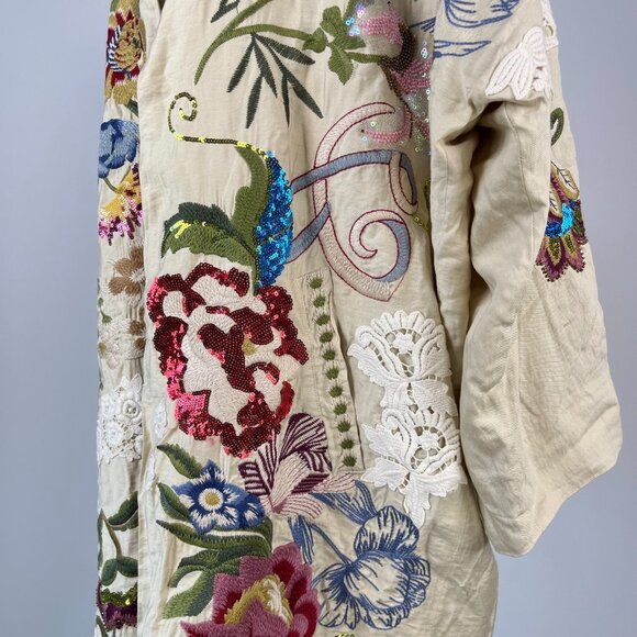 NWOT Johnny Was Bamboo KIMONO Embroidered Beaded sequins Floral Coat Jacket Sz S - Picture 2 of 16